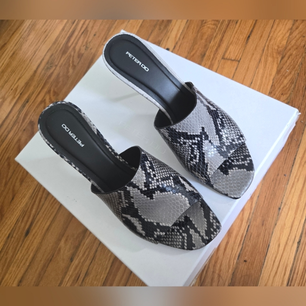 Peter Do Snake Print Heeled Mules - Black and Gray, Leather - Picture 3 of 6